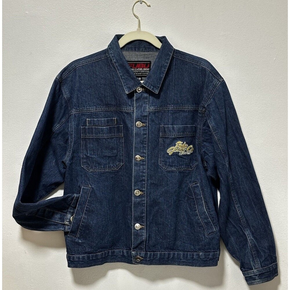 Vintage Men’s Fubu Denim Jean Jacket 90’s Y2K 1992 Size Large 16-18 Embroidered￼